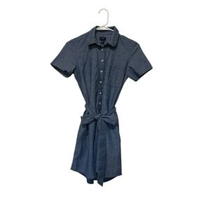 J.Crew Re-Imagined Chambray Shirt Dress Belted Blue Cotton Short Sleeve OP